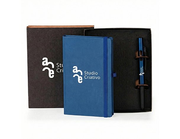 Kit Caderneta  Anota��es Com Caneta - Azul