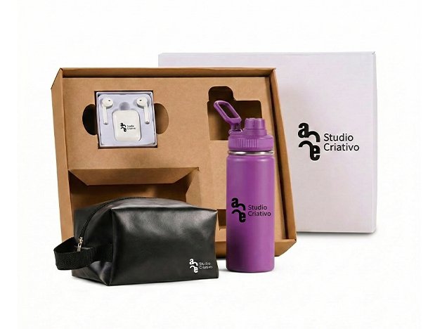 Kit Garrafa, Necessaire e Fone - 3 P�s